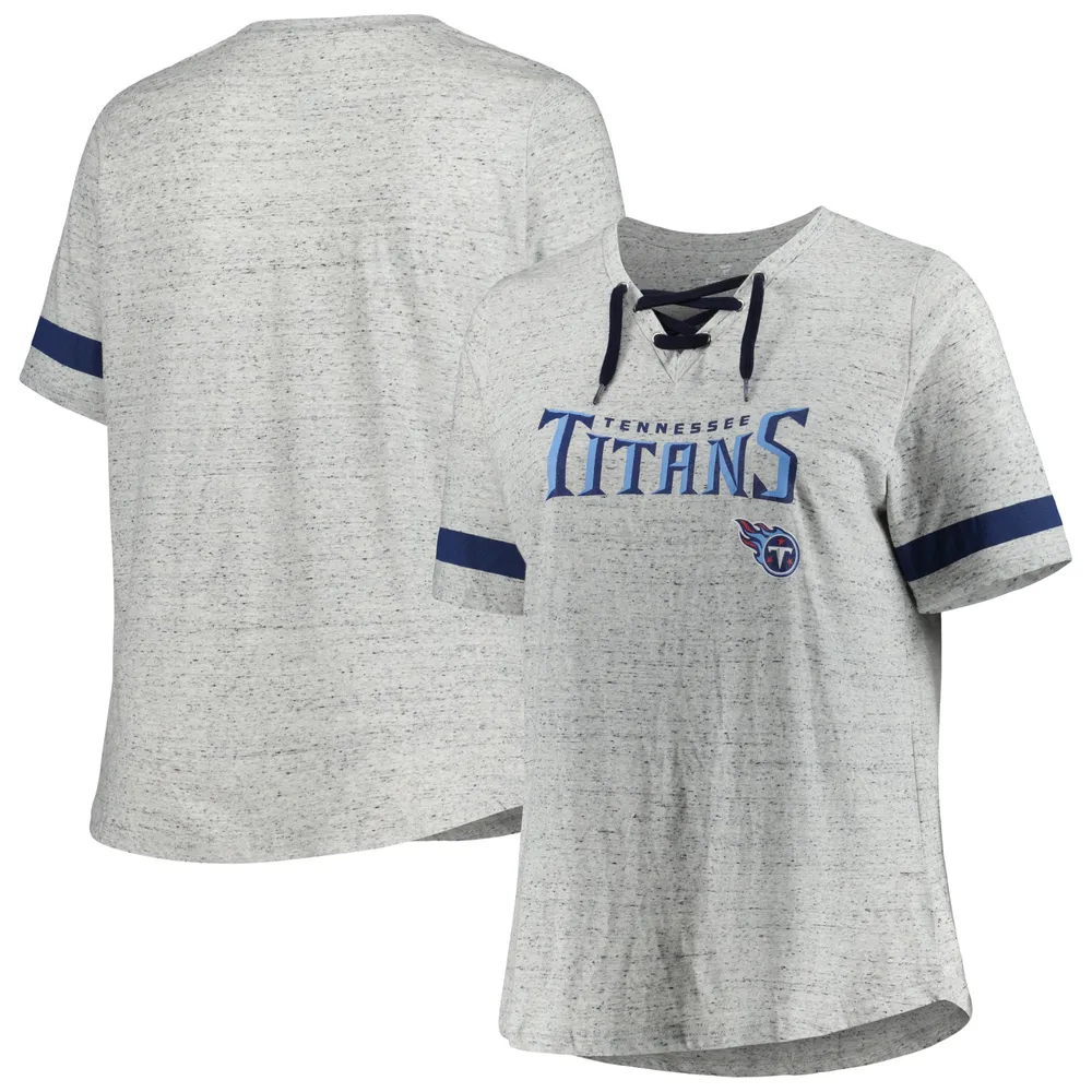 Lids Tennessee Titans Women's Plus Lace-Up V-Neck T-Shirt - Heather Gray