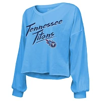 Women's Majestic Threads Cam Ward Light Blue Tennessee Titans 2025 NFL Draft First Round Pick Off-Shoulder Script Name & Number V-Neck T-Shirt