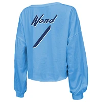 Women's Majestic Threads Cam Ward Light Blue Tennessee Titans 2025 NFL Draft First Round Pick Off-Shoulder Script Name & Number V-Neck T-Shirt