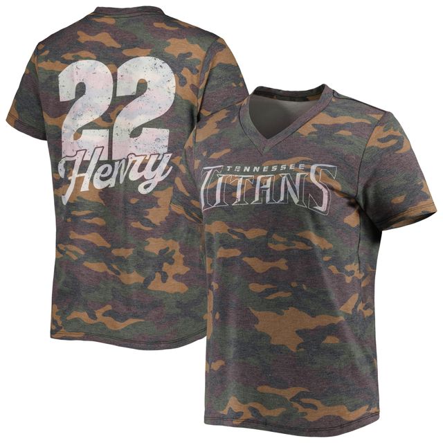 Majestic Threads pour femmes Derrick Henry Camo Tennessee Titans Nom et numéro T-shirt tri-mélange à col en V