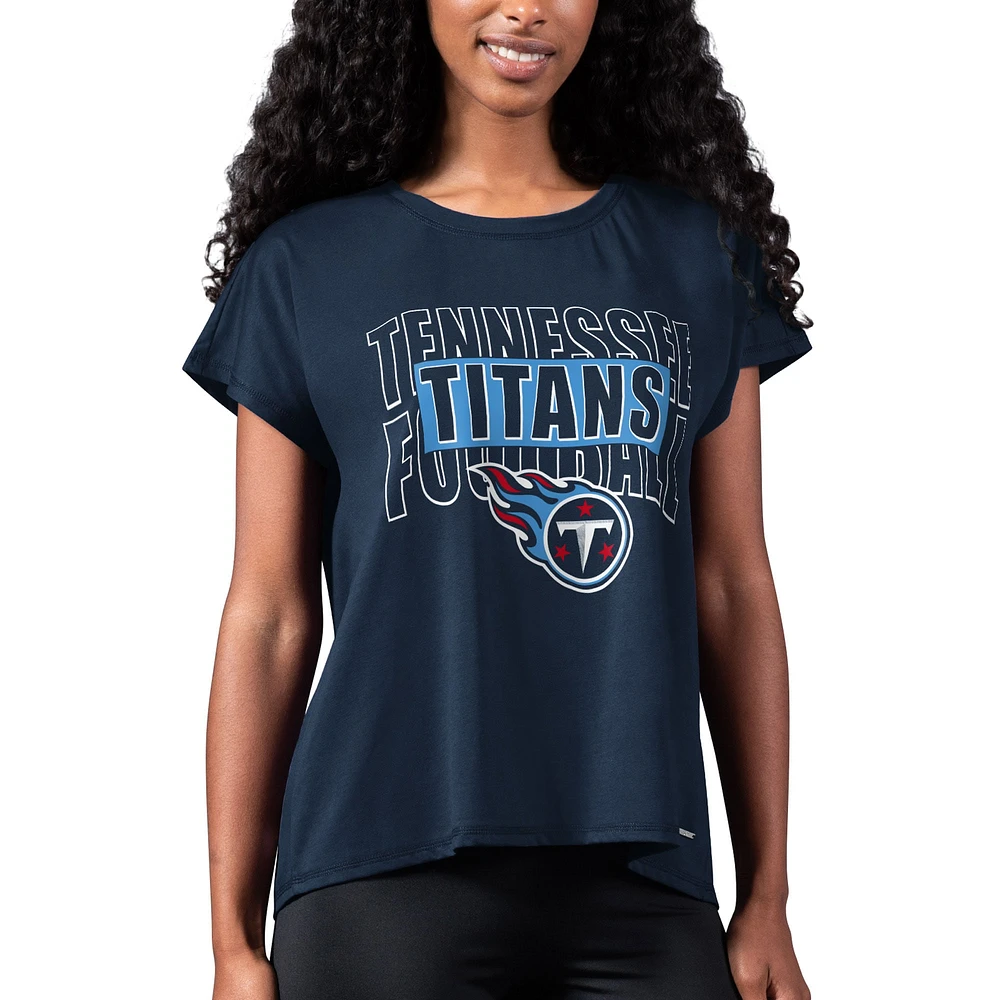 T-shirt bleu marine MSX by Michael Strahan Tennessee Titans Abigail avec fente au dos pour femmes