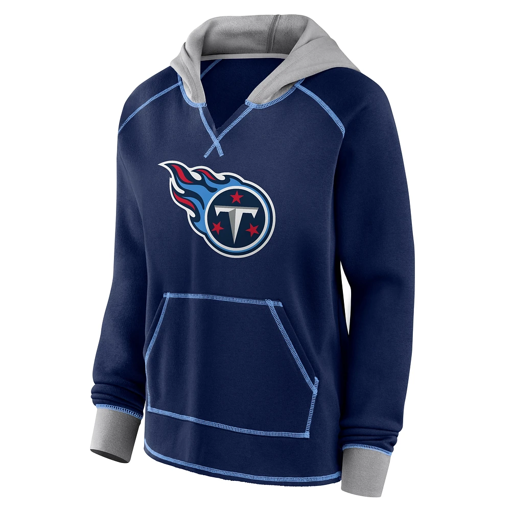 Women's Navy Tennessee Titans Boom Fleece Pullover V-Neck Hoodie