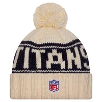 Women's New Era Cream Tennessee Titans 2024 Sideline Cuffed Knit Hat with Pom