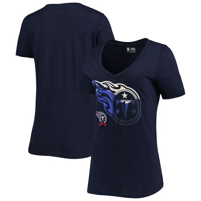 T-shirt à col en V bleu marine Tennessee Titans Ink Dye Sideline pour femme New Era