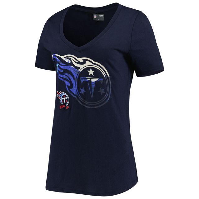 T-shirt à col en V bleu marine Tennessee Titans Ink Dye Sideline pour femme New Era