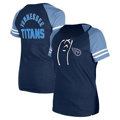 Women's New Era Navy Tennessee Titans  Lace-Up Raglan T-Shirt