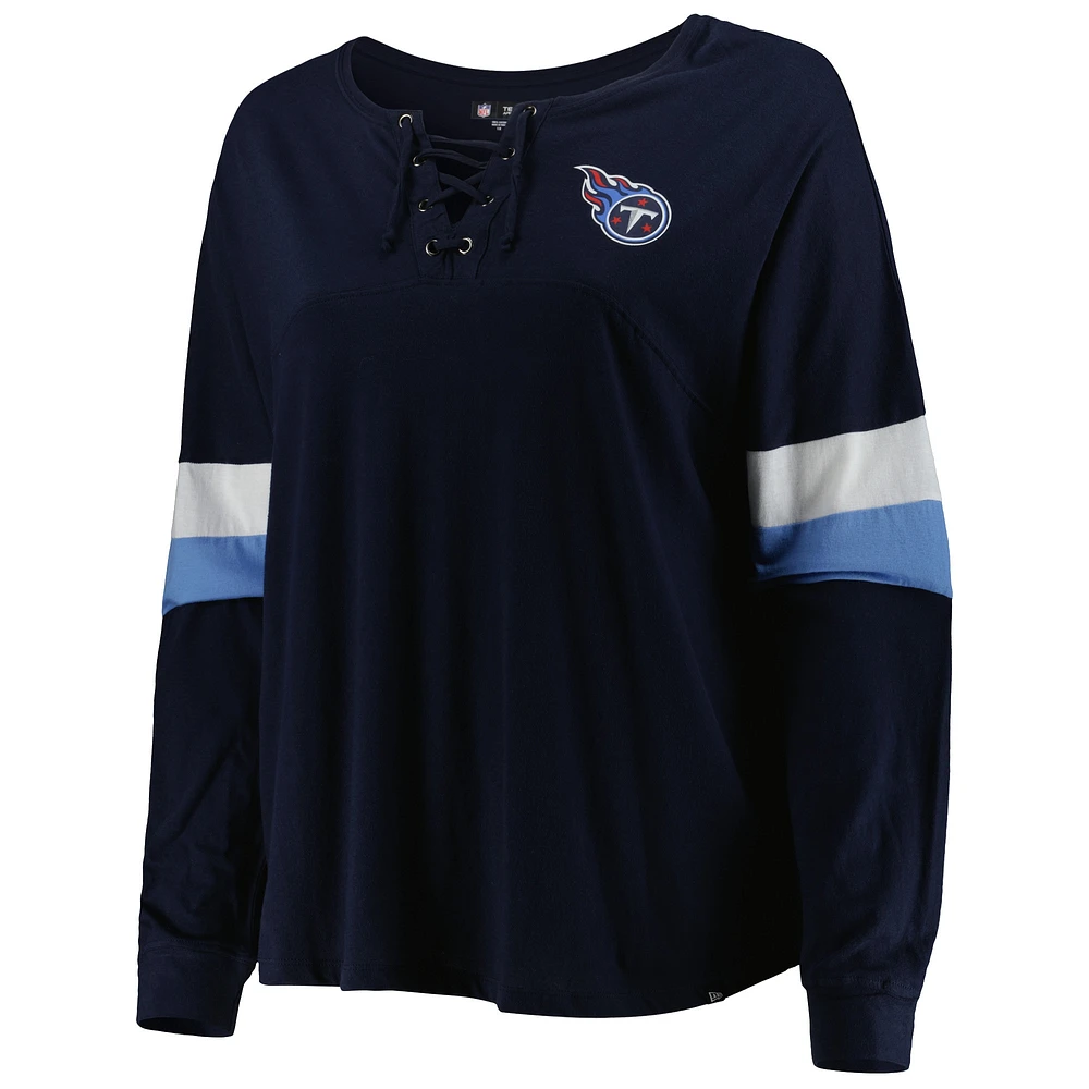 Women's New Era Navy Tennessee Titans Plus Athletic Varsity Lace-Up V-Neck Long Sleeve T-Shirt