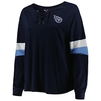 Women's New Era Navy Tennessee Titans Plus Athletic Varsity Lace-Up V-Neck Long Sleeve T-Shirt