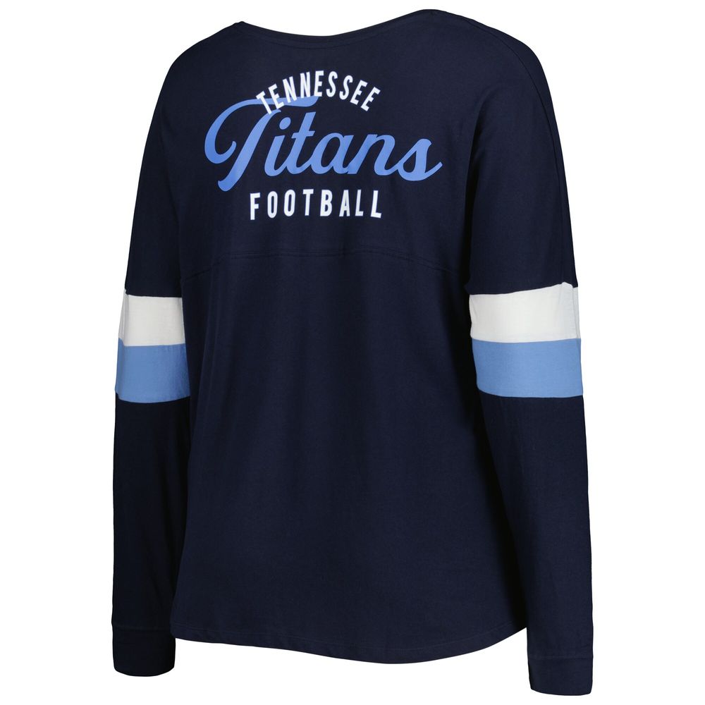 Women's New Era Navy Tennessee Titans Plus Athletic Varsity Lace-Up V-Neck Long Sleeve T-Shirt