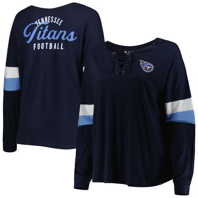 T-shirt à manches longues col en V athlétique et pour femme New Era bleu marine Tennessee Titans Taille Plus