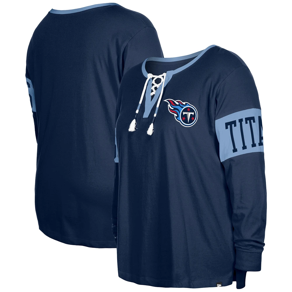 T-shirt à manches longues et col cranté pour femme New Era bleu marine Tennessee Titans
