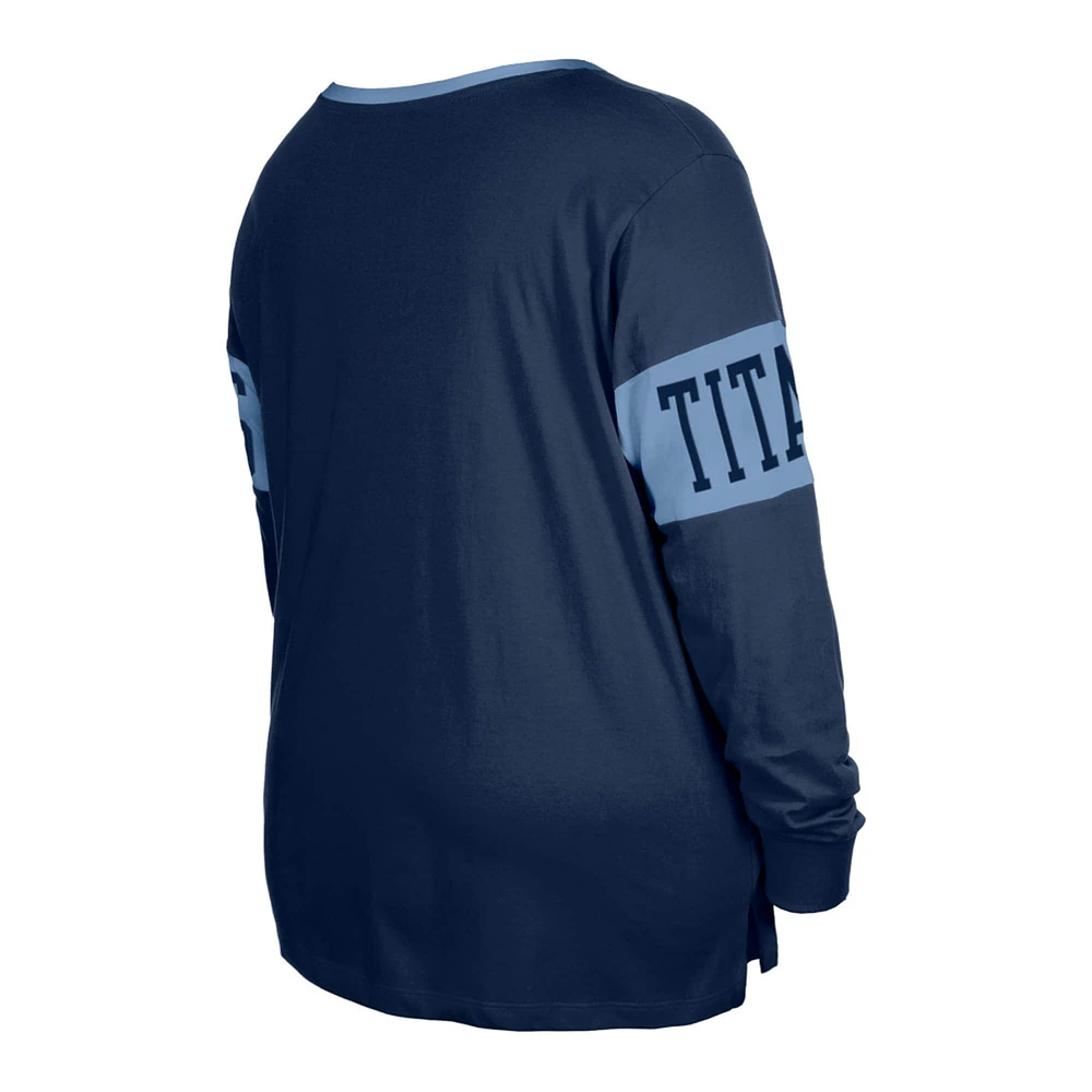 T-shirt à manches longues et col cranté pour femme New Era bleu marine Tennessee Titans