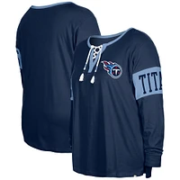 T-shirt à manches longues et col cranté pour femme New Era bleu marine Tennessee Titans