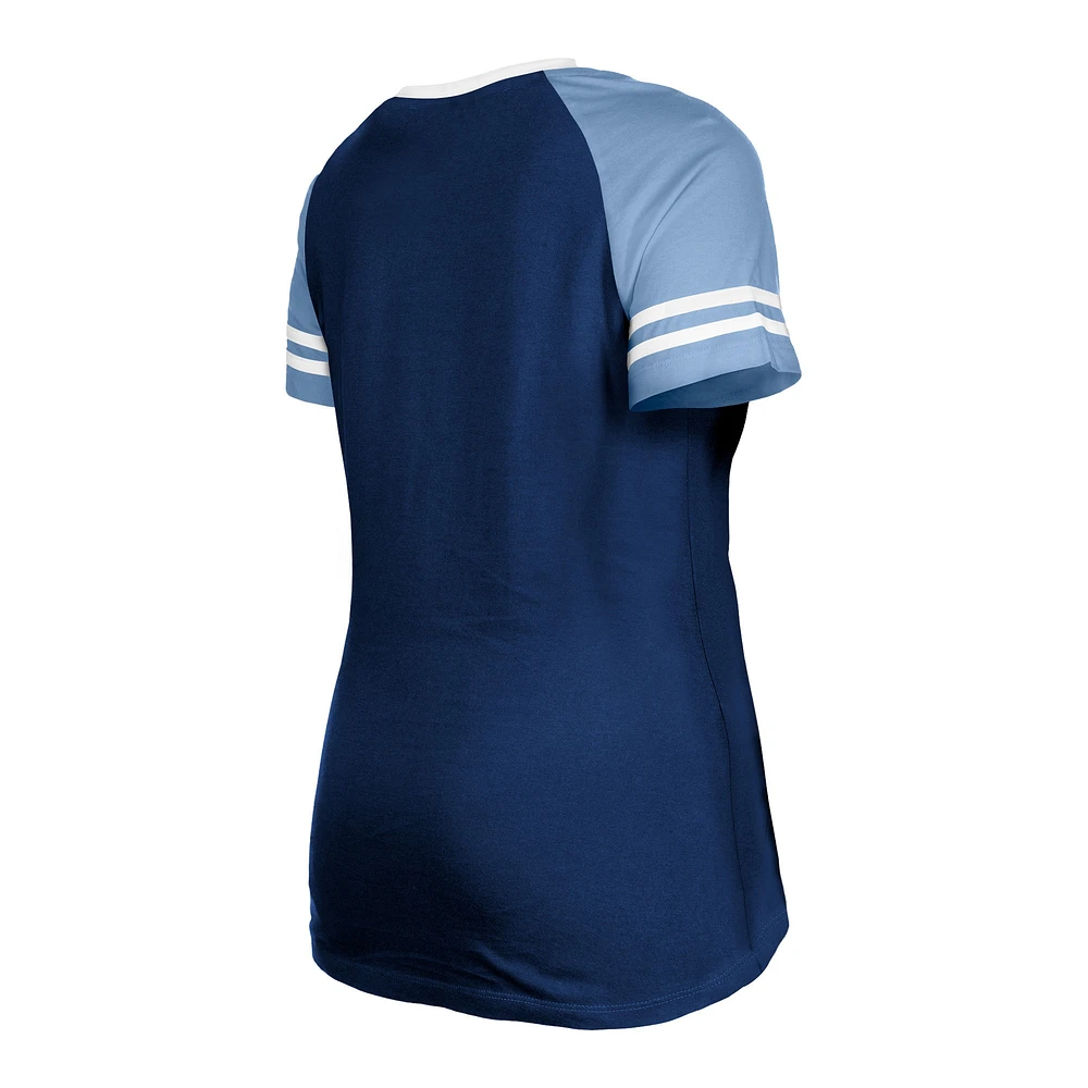 T-shirt à lacets raglan pour femme New Era bleu marine Tennessee Titans