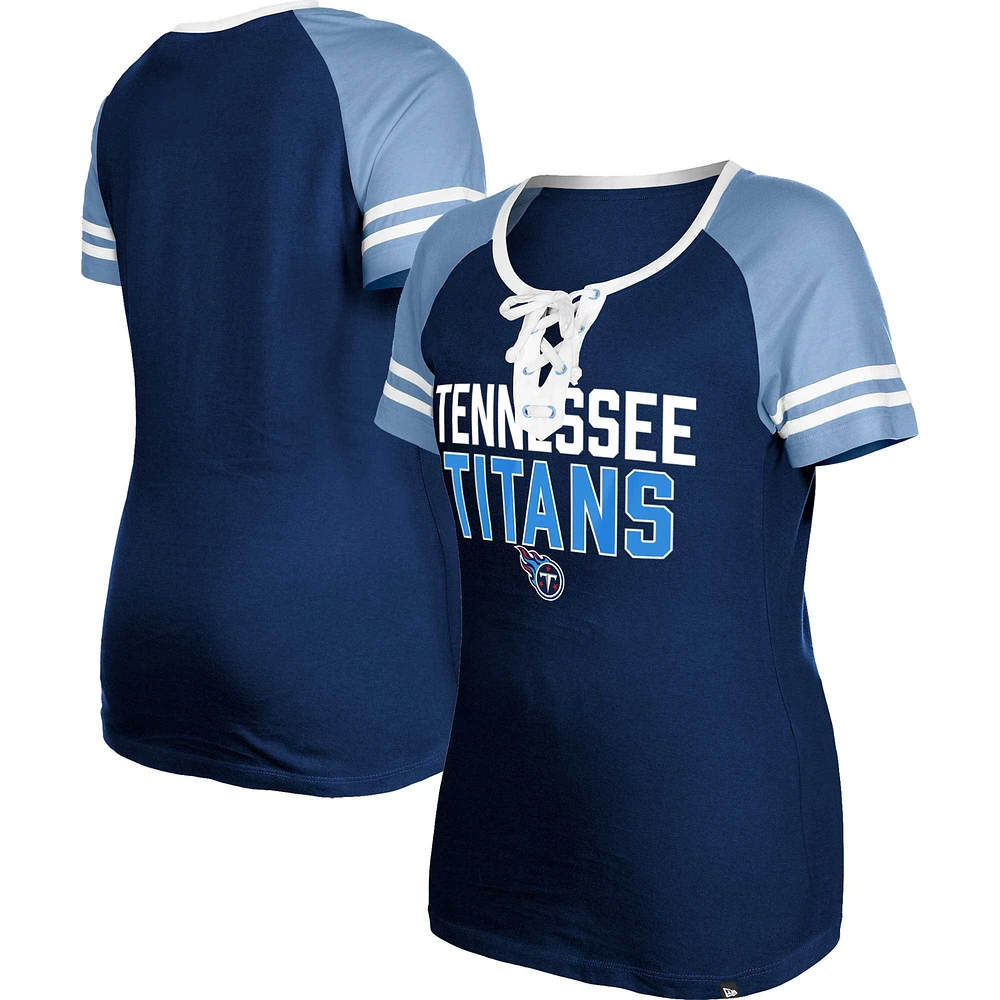 T-shirt à lacets raglan pour femme New Era bleu marine Tennessee Titans