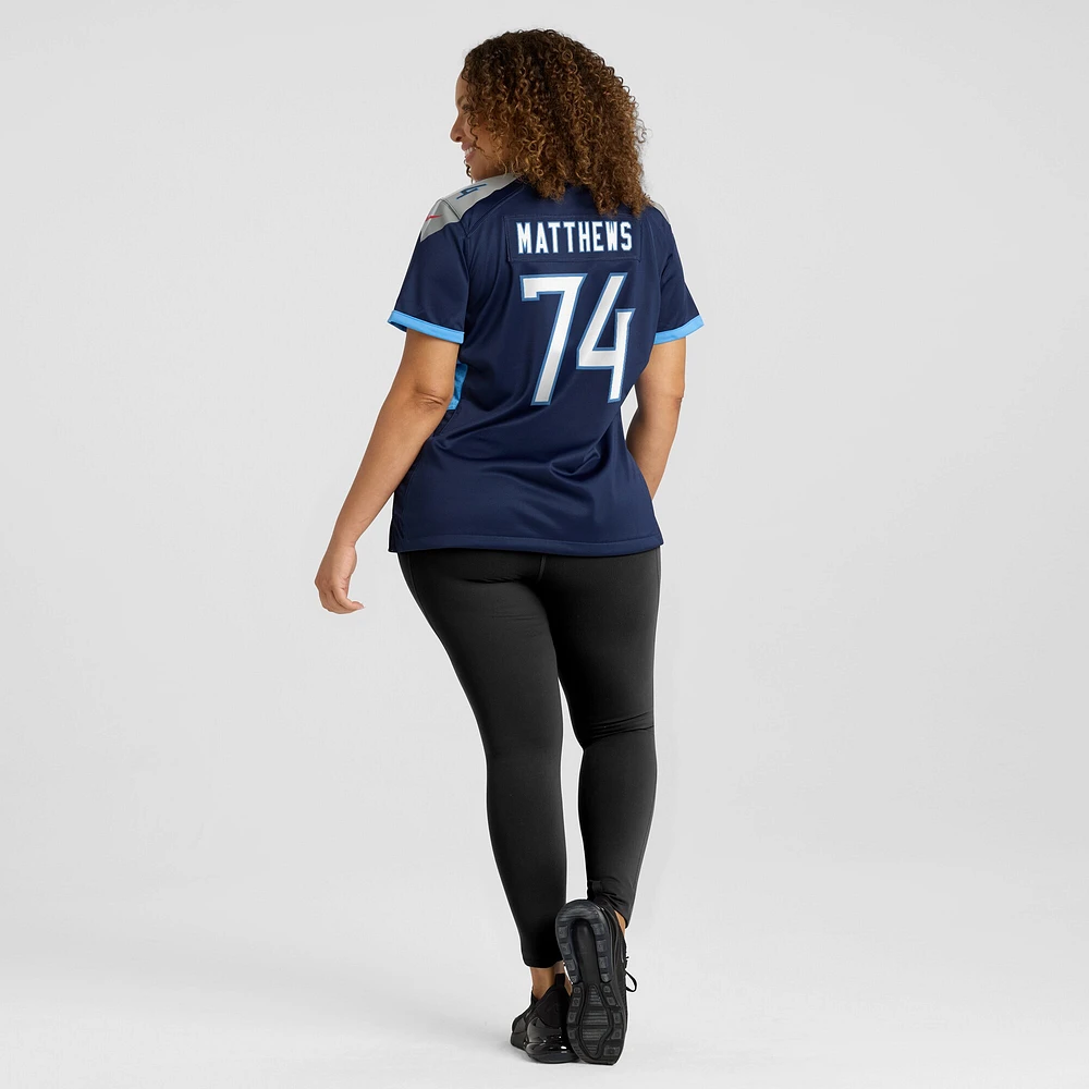 Maillot de joueur retraité Nike Bruce Matthews pour femme, bleu marine, Tennessee Titans