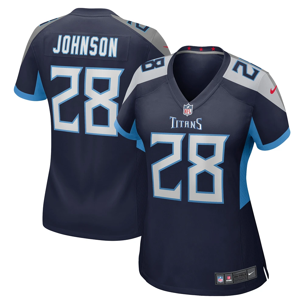 Maillot de match retraité des Titans du Tennessee Chris Johnson Nike pour femme, bleu marine