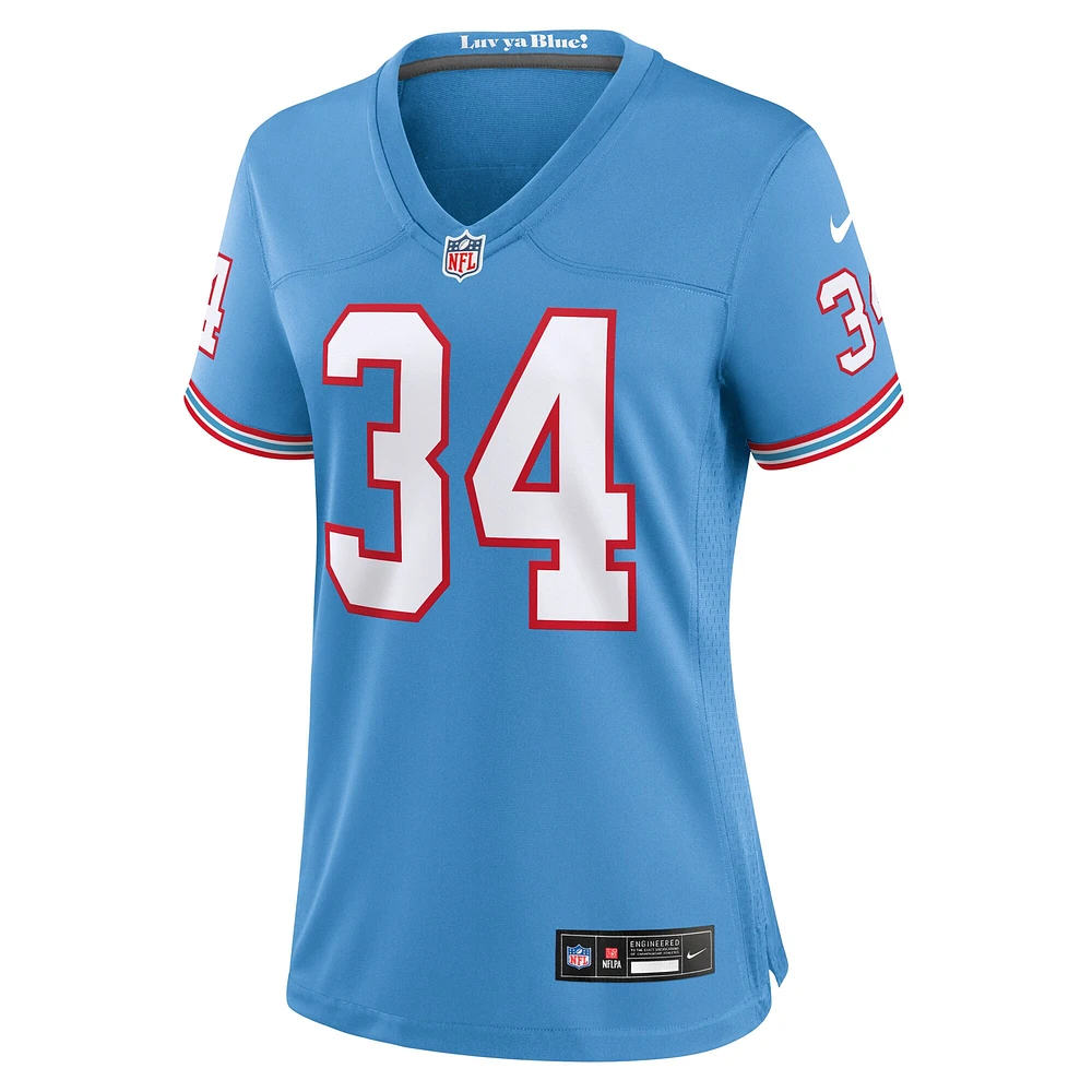 Maillot de jeu pour joueur retraité Nike Earl Campbell bleu clair Tennessee Titans Oilers Throwback femme