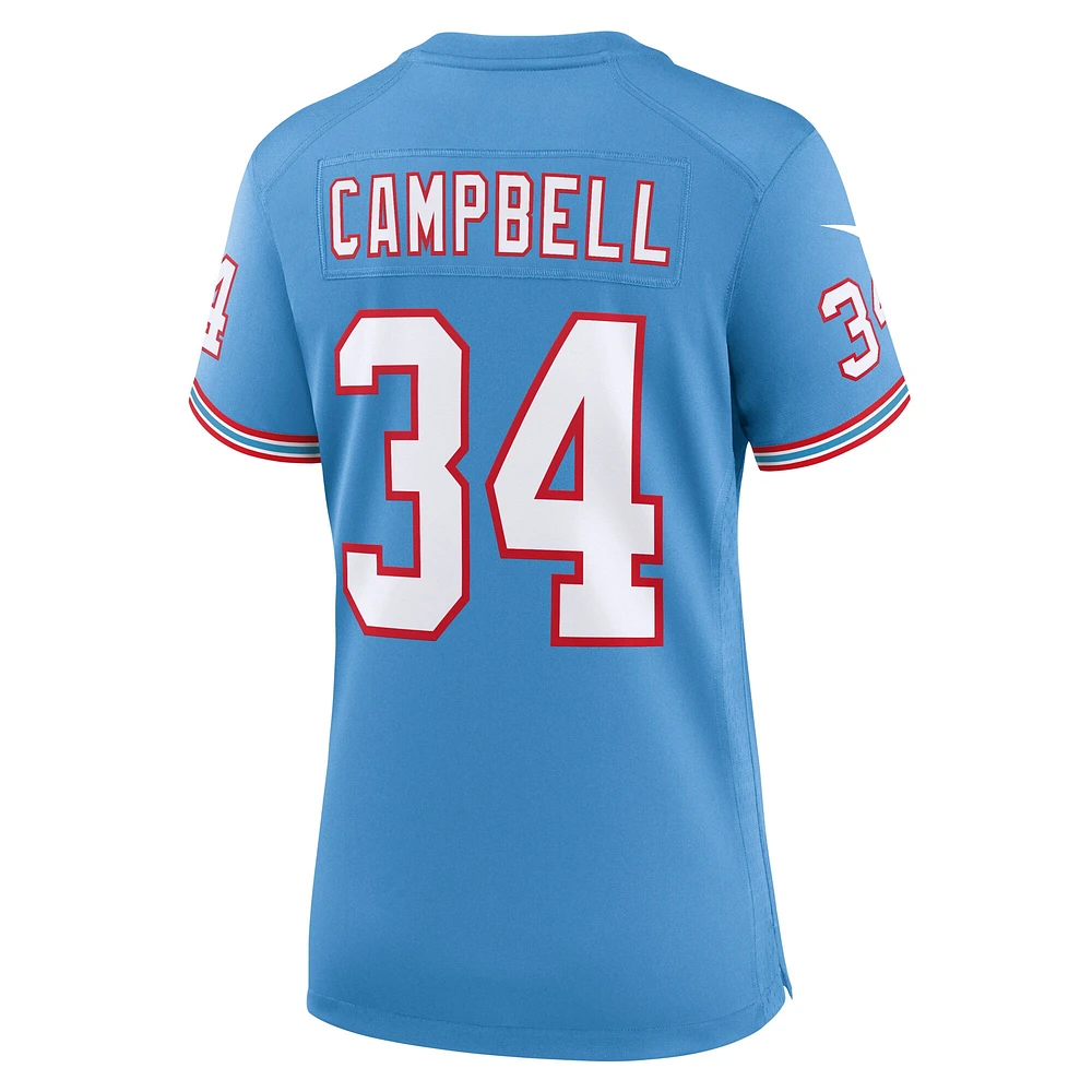 Maillot de jeu pour joueur retraité Nike Earl Campbell bleu clair Tennessee Titans Oilers Throwback femme