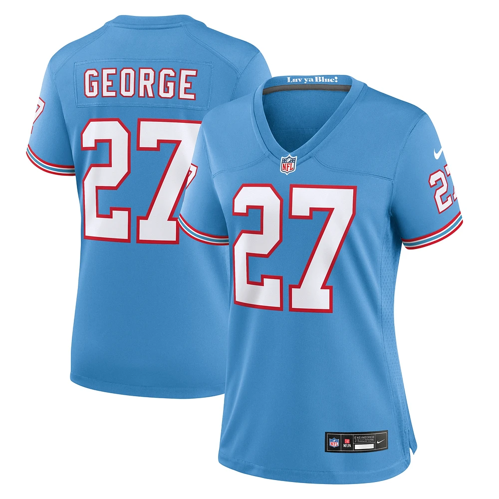 Maillot de jeu pour joueur à la retraite Nike Eddie George Light Blue des Tennessee Titans Oilers femme