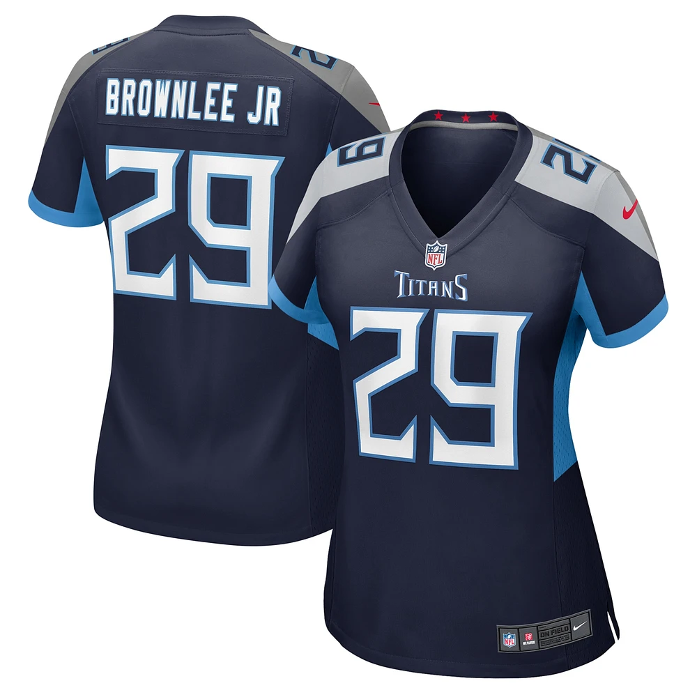 Maillot de match Nike Jarvis Brownlee Jr. bleu marine pour femme des Tennessee Titans