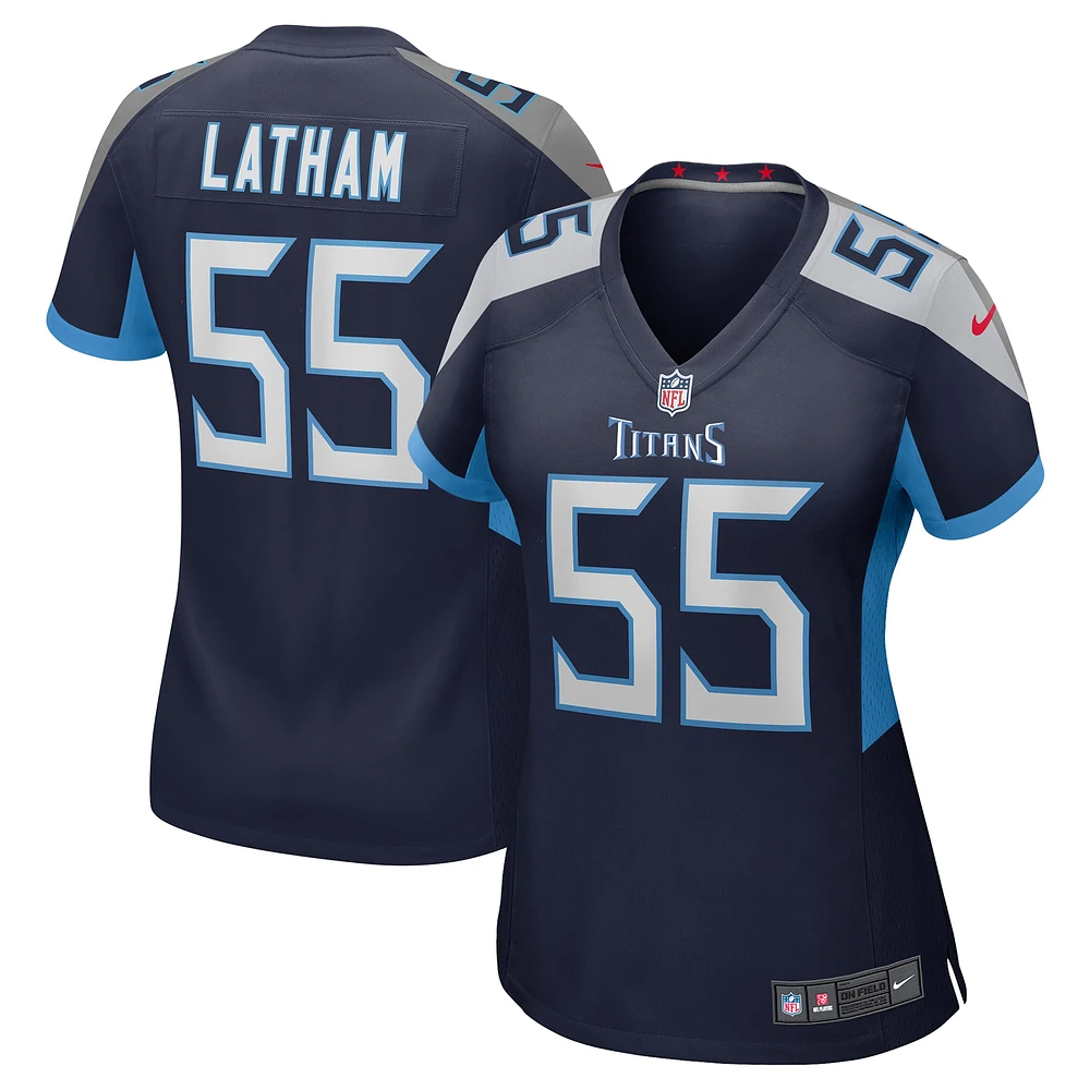 Maillot de match Nike JC Latham bleu marine Tennessee Titans pour femme