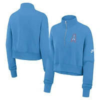 Women's Nike Light Blue Tennessee Titans Oilers Throwback Rewind Phoenix Cropped Half-Zip Sweatshirt