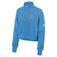 Women's Nike Light Blue Tennessee Titans Oilers Throwback Rewind Phoenix Cropped Half-Zip Sweatshirt