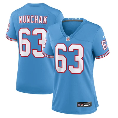 Nike Mike Munchak pour femme Bleu clair Tennessee Titans Oilers Throwback Retired Player Game Jersey