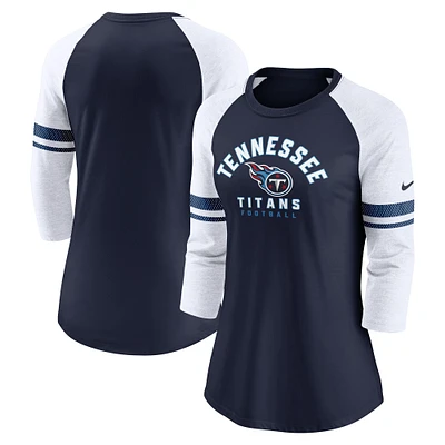 T-shirt tendance raglan léger à manches 3/4 Nike pour femmes, bleu marine, Tennessee Titans