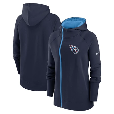 Sweat à capuche raglan asymétrique Nike Tennessee Titans pour femme, bleu marine