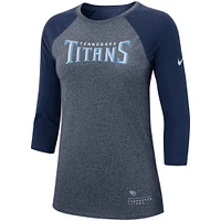 T-shirt raglan chiné à manches 3/4 avec logo Nike pour femme, bleu marine, Tennessee Titans Current