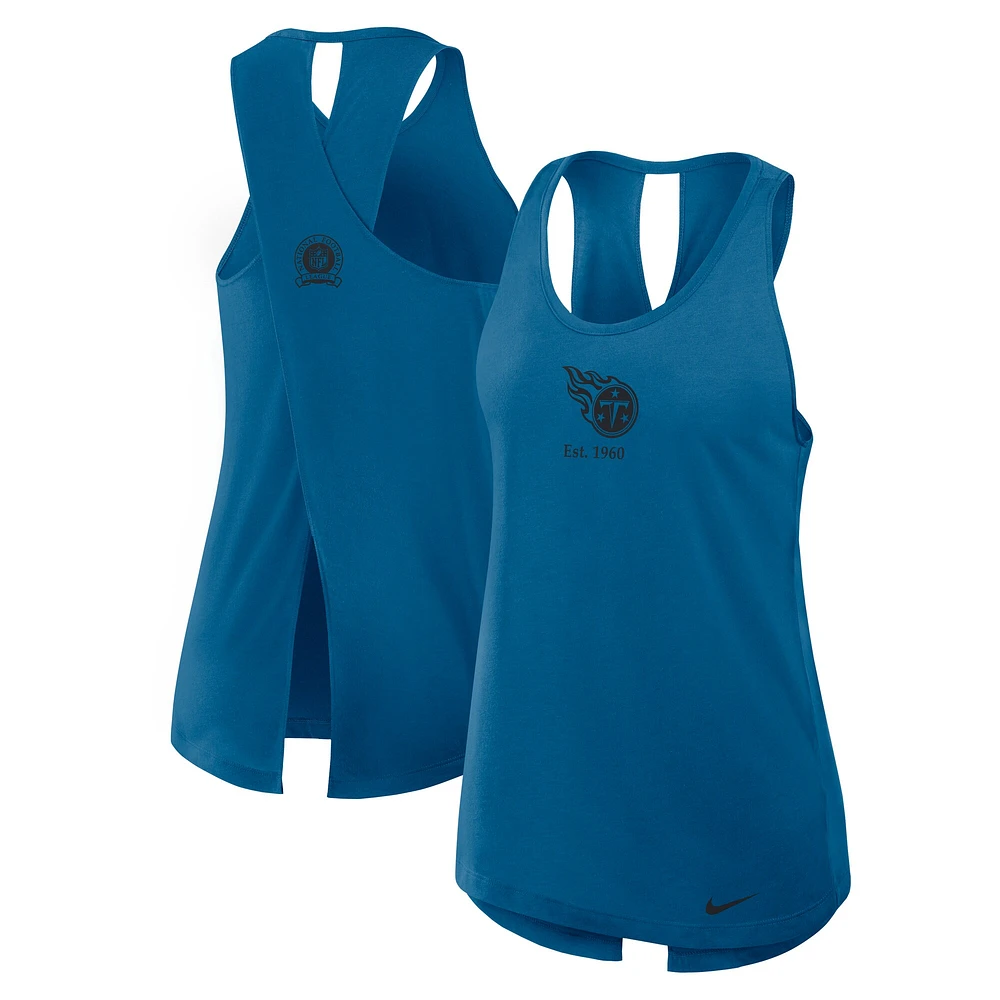 Women's Nike Navy Tennessee Titans Glory Crisscross Performance Tank Top