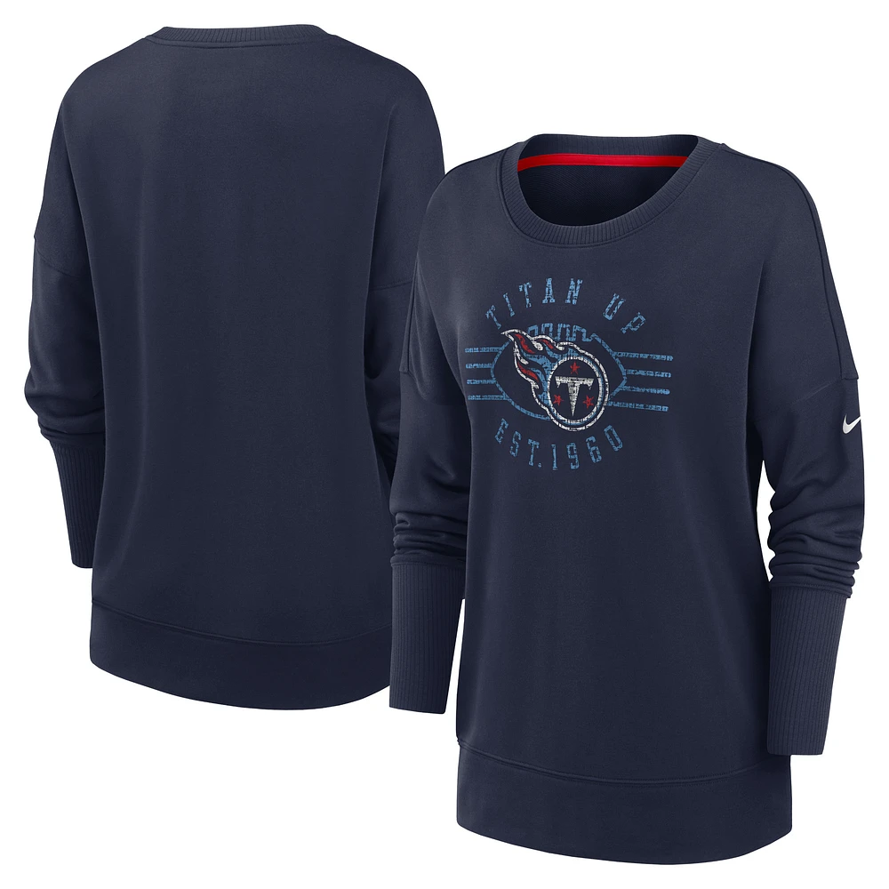 Women's Nike Navy Tennessee Titans Rewind Playback Icon Performance Pullover Sweatshirt