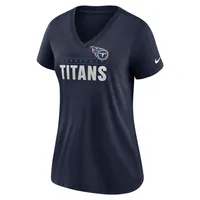 T-shirt à encolure en V tri-mélange avec logo Nike Tennessee Titans pour femme, bleu marine