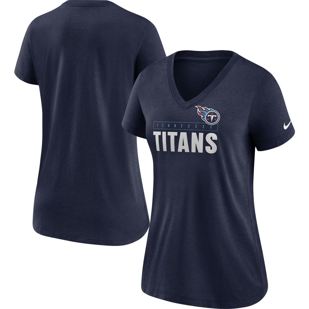 Women's Nike Navy Tennessee Titans Team Name Logo V-Neck Tri-Blend T-Shirt