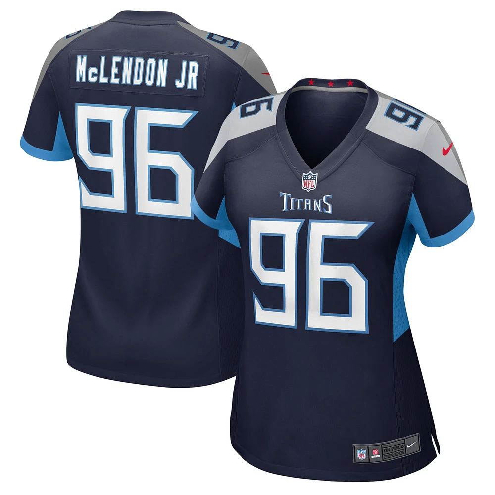 Maillot de match Nike TK McLendon Jr. bleu marine pour femme des Tennessee Titans