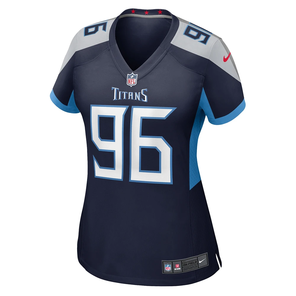 Maillot de match Nike TK McLendon Jr. bleu marine pour femme des Tennessee Titans