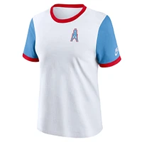 Women's Nike White/Light Blue Tennessee Titans Rewind Ringer T-Shirt