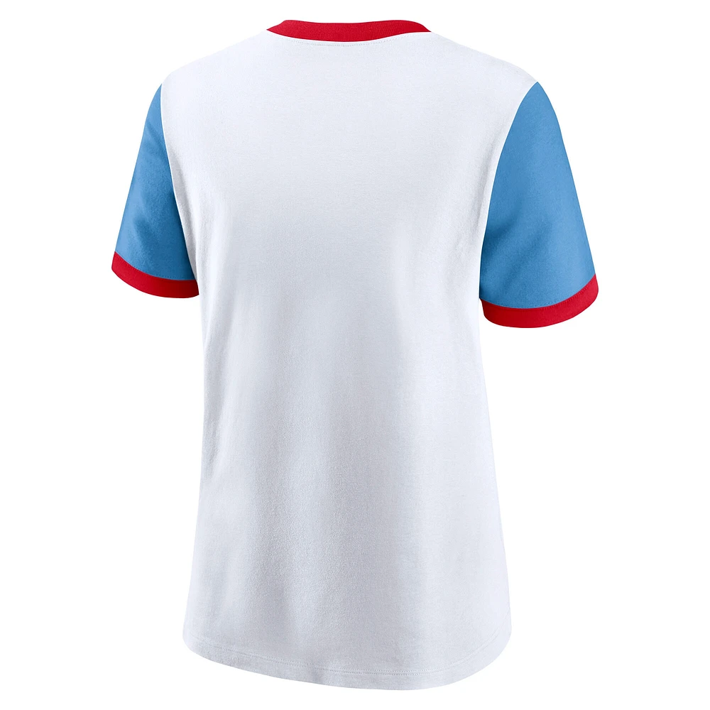 Women's Nike White/Light Blue Tennessee Titans Rewind Ringer T-Shirt