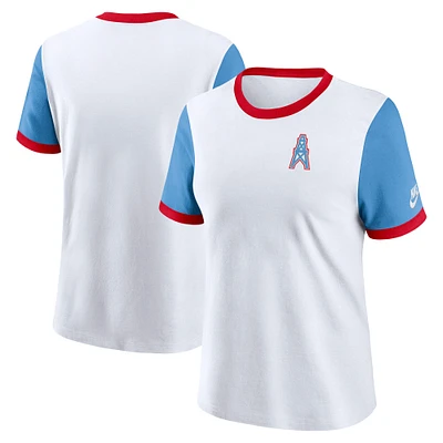 Women's Nike White/Light Blue Tennessee Titans Rewind Ringer T-Shirt
