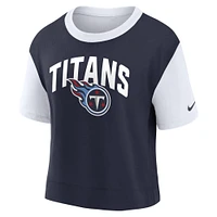 T-shirt Nike Tennessee Titans High Hip Fashion pour femme, blanc/bleu marine