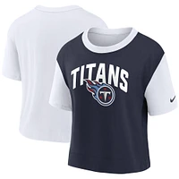 T-shirt Nike Tennessee Titans High Hip Fashion pour femme, blanc/bleu marine