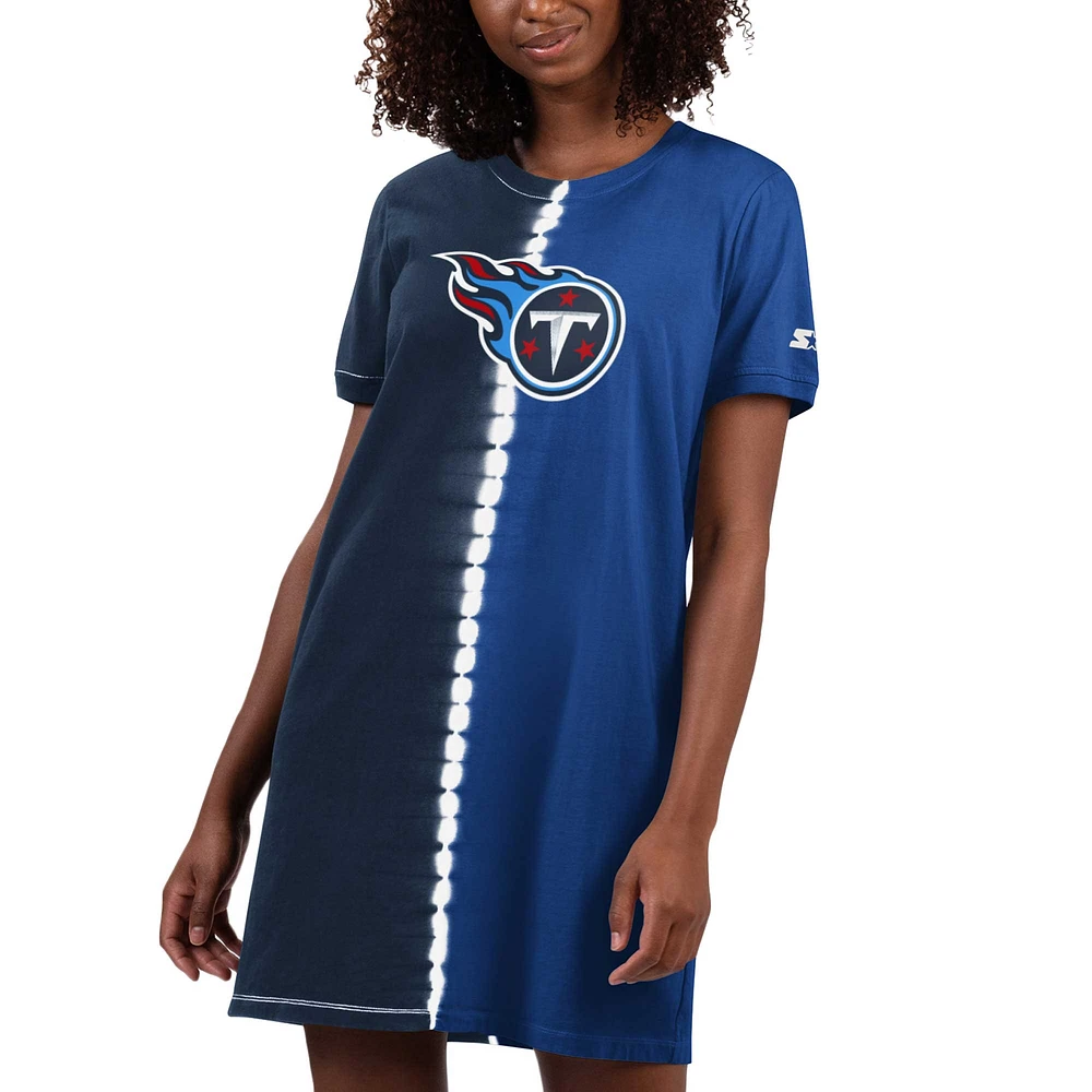 Robe t-shirt à teinture par nœuds Ace Tie-Dye Starter Navy Tennessee Titans pour femmes