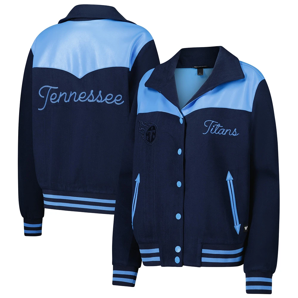 Blouson aviateur en daim bleu marine Tennessee Titans pour femme The Wild Collective