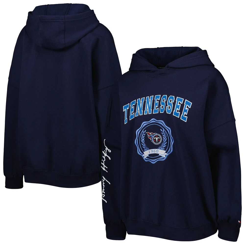 Women's Tommy Hilfiger Navy Tennessee Titans Becca Drop Shoulder Pullover Hoodie