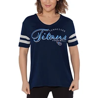 Women's Touch Navy Tennessee Titans Triple Play V-Neck T-Shirt