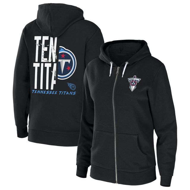 Sweat à capuche WEAR by Erin Andrews noir Tennessee Titans en molleton éponge entièrement zippé pour femme