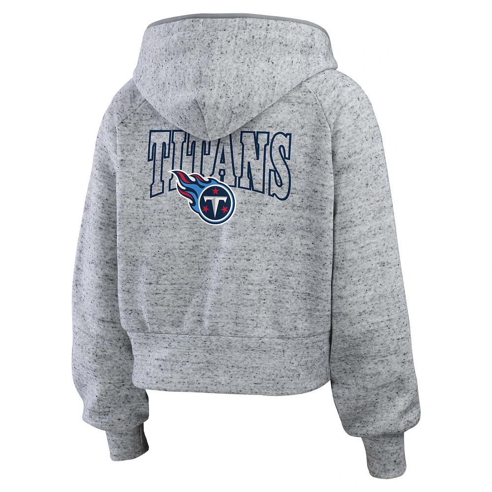 Sweat à capuche court entièrement zippé en polaire mouchetée gris chiné Tennessee Titans pour femme WEAR by Erin Andrews