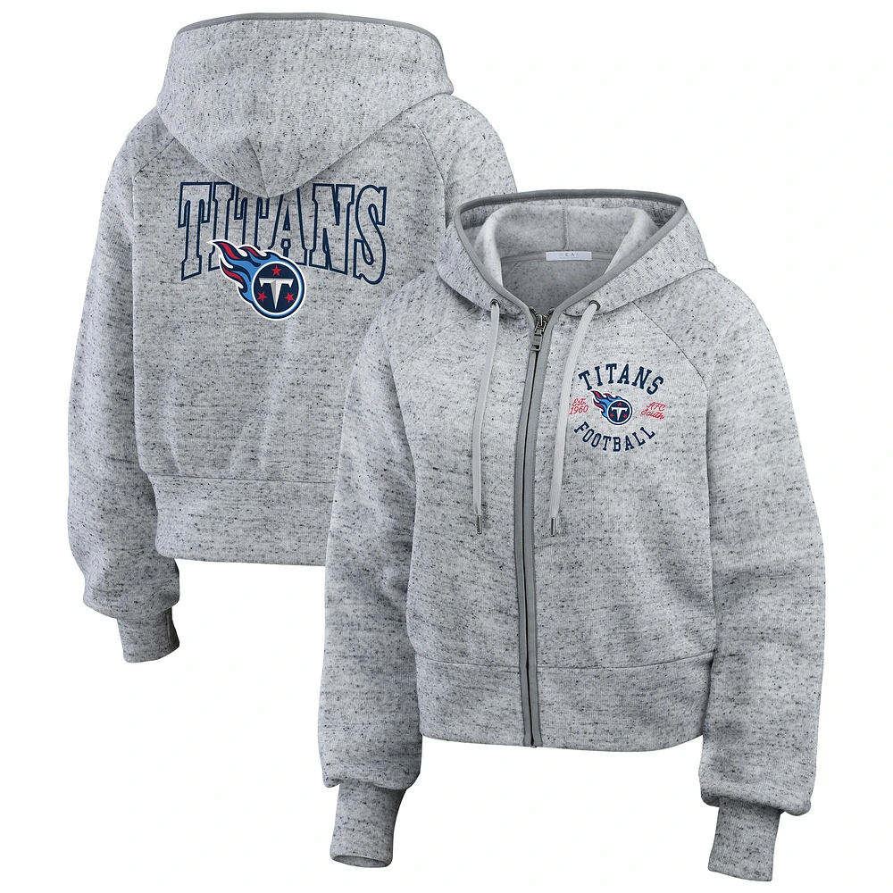 Women's WEAR by Erin Andrews  Heather Gray Tennessee Titans Speckled Fleece Cropped Full-Zip Hoodie